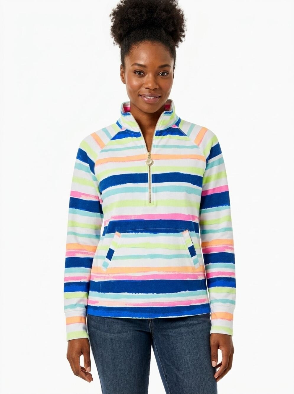 Lilly Pulitzer Multicolor Striped 1/2 Zip Knit Sweatshirt Women Size XS
